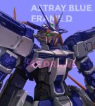  absurdres artist_name brayanong999 character_name close-up commentary english_commentary green_eyes gundam gundam_astray_blue_frame gundam_astray_blue_frame_d gundam_seed gundam_seed_destiny gundam_seed_destiny_astray_b highres looking_ahead mecha mixed-language_commentary no_humans solo upper_body v-fin watermark 