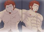  1boy bara beard blush chest collar face facial_hair fate/grand_order fate_(series) goatee implied_sex looking_at_viewer male_focus male_pubic_hair muscle napoleon_bonaparte_(fate/grand_order) nude pectorals porkjinta pubic_hair scar sideburns smile smug split_screen sweat thighs 