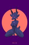  &spades; 10ne-v anthro areola baphomet_(kniivez) baphomet_(species) big_breasts bovid breasts caprine caprine_demon convenient_censorship crescent_moon demon digital_media_(artwork) ear_piercing female fur hair hi_res horn kneeling looking_at_viewer mammal moon navel nipple_piercing nipples nude piercing pink_eyes purple_body purple_fur raised_tail solo suit_symbol x_pupils 