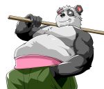  2020 absurd_res anthro belly black_body black_fur black_nose bottomwear clothing fur giant_panda hi_res kemono male mammal overweight overweight_anthro overweight_male pants raitaohishi simple_background solo ursid white_background white_body white_fur 