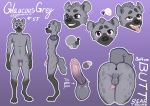  absurd_res anthro anus ass_up balls butt erection genitals glaucous_grey gradient_background hi_res humanoid_genitalia humanoid_penis hyaenid male mammal model_sheet multicolored_body nude penis simple_background solo standing text 