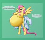  2018 anthro areola belly big_belly big_breasts blue_eyes breasts clothing equid equine female fluttershy_(mlp) forfun41 friendship_is_magic fur hair hi_res horse hyper hyper_pregnancy mammal my_little_pony navel nipples outie_navel pink_hair pony pregnant robe solo speech_bubble text undressing wings yellow_body yellow_fur 