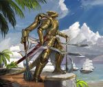  2020 beach day detailed_background digital_media_(artwork) holding_object holding_sword holding_weapon melee_weapon outside sand seaside shoreline sky sword themefinland water weapon 