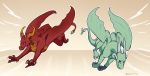  2020 claws digital_media_(artwork) dragon duo feral green_body green_eyes green_skin hi_res horn icelectricspyro membrane_(anatomy) membranous_wings scales scalie smile spines western_dragon wings 