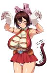  1girl absurdres animal_ears boku_no_hero_academia breasts brown_hair cat_ears cat_tail fake_tail gloves highres large_breasts paw_gloves paw_pose paws smile sole_gem solo tail 