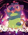  :d debris destruction gen_8_pokemon gigantamax_(other) grookey highres no_humans open_mouth outstretched_arms pokemon pokemon_(creature) smile solo spread_arms tasaka_shinnosuke 