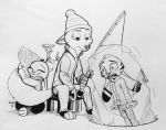  &lt;3 2019 ambiguous_gender anthro arctic_fox black_and_white bottomwear buckteeth canid canine clothed clothing disney ears_back eyes_closed facial_markings fennec finnick fishing fox frozen fully_clothed furniture group hat head_markings headgear headwear hi_res holding_object inktober jack_savage jacket judy_hopps lagomorph leporid mammal markings monochrome nick_wilde pants pivoted_ears rabbit red_fox simple_background sitting skye_(zootopia) smile stool tail_grab tail_hug teeth theblueberrycarrots toeless_legwear topwear white_background zootopia 