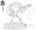  abs amphibian andrew_maxmind anthro battletoads biceps clothed clothing frog frown hi_res male monochrome muscular muscular_anthro muscular_male outside pecs pimple_(battletoads) pose rareware solo toad_(frog) topless video_games 