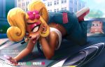  4_fingers accessory activision ahegao all_fours ambiguous_gender anthro arm_support ass_up bandicoot big_butt black_nose blonde_hair blue_sky bodily_fluids bottomwear breasts bubble_butt building butt camera_flash car cellphone city clothed clothing cloud coco_bandicoot collar collar_tag colored_nails crash_bandicoot crash_bandicoot_(series) crop_top day depth_of_field detailed detailed_background digital_media_(artwork) digital_painting_(artwork) drooling eye_roll eyeshadow female female_focus fingers flower flower_in_hair footwear fully_clothed glint glistening glistening_hair glitter green_eyes group hair hair_accessory hanging_breasts hashtag holding_object holding_phone inside_car jeans leaning_on_elbow legs_up lipstick looking_at_another looking_at_butt looking_pleasured loose_shirt makeup mammal marsupial mascara motion_blur nails name_tag nipple_slip nipples on_car onomatopoeia open_mouth panties pants phone picturd pink_clothing pink_eyeshadow pink_lipstick pink_nails pink_panties pink_underwear plant plantigrade pockets ponytail presenting presenting_hindquarters reflection saliva saliva_drip seductive selfie shirt shoes silly_face sky smartphone sneakers solo_focus sound_effects sports_car steering_wheel suspenders tattoo text thong tongue tongue_out toony topwear tramp_stamp tree underwear vehicle video_games white_clothing white_shirt white_topwear wide_eyed wrapped_condom 
