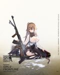  1girl artist_request balloon barrette black_legwear blue_jacket blush bodysuit breasts brown_hair burnt_clothes car_(girls_frontline) cleavage eyebrows_visible_through_hair girls_frontline gun hair_between_eyes hand_on_weapon highres holding holding_weapon jacket jacket_removed large_breasts long_hair looking_down machine_gun no_pants no_shoes official_art pantyhose purple_eyes shirt simple_background sitting sitting_on_floor solo thighs torn_clothes torn_legwear torn_shirt weapon wet wet_clothes wet_legwear wet_shirt white_shirt 