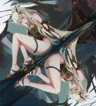  1girl absurdres arknights ass bare_shoulders black_swimsuit breast_grab breasts cloak detached_sleeves grabbing hair_between_eyes hair_ornament highres horns lactation large_breasts long_hair looking_at_viewer omone_hokoma_agm pointy_ears ponytail red_eyes red_nails reflection reflective_water sandals shining_(arknights) silver_hair sitting skindentation smile solo swimsuit thigh_strap thighs toenail_polish very_long_hair 
