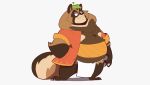  2020 absurd_res anthro asian_clothing belly bennycartoonist brown_body brown_fur canid canine clothing east_asian_clothing fundoshi fur hi_res japanese_clothing leaf male mammal overweight overweight_anthro overweight_male raccoon_dog simple_background solo tanuki underwear white_background 