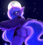  absurd_res anthro anus equid female friendship_is_magic genitals hasbro hi_res horn looking_back mammal moon my_little_pony night nude princess_luna_(mlp) pussy rear_view solo star tuzz-arts winged_unicorn wings 