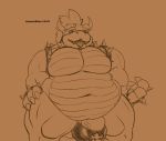  anthro balls bowser clothing doritoderg genitals hi_res koopa looking_at_viewer male mario_bros monochrome nintendo overweight overweight_anthro overweight_male penis scalie solo thong underwear video_games 
