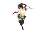  asuka_(senran_kagura) black_hair breasts cait katana long_hair ninja nipples ponytail red_eyes scarf school_uniform senran_kagura skirt sword thighhighs torn_clothes weapon white zettai_ryouiki 