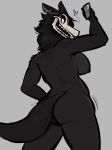  anthro black_body black_fur black_hair bone canid canine female fur hair keadonger mammal nipples phone scp-1471 scp-1471-a scp_foundation skull solo undead 