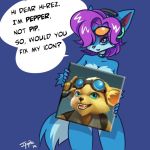  1:1 2019 anthro blue_body blue_fur breasts canid canine censored clothing digital_media_(artwork) english_text eyewear female fennec fox fur goggles hair icon icon_censor j-fujita male mammal nude paladins pepper_(paladins) pip_(paladins) purple_body purple_fur solo tagme text video_games 