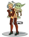 ahsoka_tano alien alien_humanoid duo female green_body green_skin humanoid lekku_(anatomy) male male/female simple_background star_wars star_wars:_the_clone_wars togruta white_background yoda yoda&#039;s_species