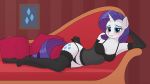  absurd_res anthro anthrofied blush chaise_lounge clothed clothing equid equine female friendship_is_magic hi_res horn irisarco legwear lingerie looking_at_viewer lying mammal my_little_pony on_side panties panty_pull pillow pose rarity_(mlp) solo thigh_highs underwear unicorn 