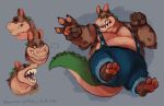  2020 activision angry anthro canid canine canis claws clothing crash_bandicoot_(series) crocodile crocodilian crocodylid digital_media_(artwork) dingo dingodile hi_res hybrid male mammal open_mouth overweight pawpads reptile scalie sharp_teeth simple_background smile squeakcore teeth video_games 