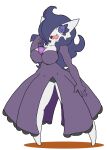 alternate_species big_breasts breasts cleavage clothed clothing eyelashes featureless_feet feet female gardevoir generation_3_pokemon hair hair_over_eye hex_maniac humanoid long_hair looking_at_viewer nintendo one_eye_obstructed open_mouth pokemon pokemon_(species) purple_eyes purple_hair simple_background small_waist solo spiral_eyes tryfag white_background white_body