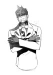  1boy absurdres ace_attorney beard commentary_request damon_gant dated facial_hair glasses gloves greyscale hair_between_eyes highres male_focus monochrome simple_background solo standing upper_body vm_(as92402) 