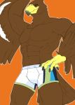  abs accipitrid accipitriform anthro avian bird brown_body brown_feathers claws clothing eagle feathers hi_res male muscular muscular_anthro muscular_male orange_background pecs seyrmo simple_background solo tail_feathers trunks_briefs underwear winged_arms wings 