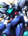  absurdres aqua_eyes close-up gattai gundam gundam_build_divers gundam_build_divers_re:rise haganef highres horns looking_up mecha no_humans re:rising_gundam single_horn solo spoilers v-fin white_background 