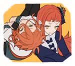  1boy 1girl aqua_eyeshadow brother_and_sister eyeliner eyeshadow facial_mark fire_emblem fire_emblem_engage hahm0106 makeup orange_hair pandreo_(fire_emblem) panette_(fire_emblem) red_eyeliner short_bangs siblings yellow_eyes 