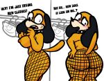 2023 anthro blush breasts canid canine canis clothing collar dialogue digital_drawing_(artwork) digital_media_(artwork) domestic_dog duck_hunt duck_hunt_dog female fishnet fishnet_legwear hand_on_butt hi_res huntress_(lewdewott) legwear lewdewott looking_at_viewer mammal nintendo nipples open_mouth orange_body raised_tail solo spiked_collar spikes standing tail