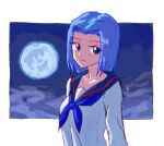  1girl blue_eyes blue_hair blue_neckerchief blue_sailor_collar closed_mouth full_moon hair_intakes highres light_blue_hair moon neckerchief sailor_collar shirt short_hair solo tsukihime tsukihime_souka white_shirt zawabug 