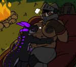  2020 aliasing anthro armor backpack belly big_belly big_breasts black_body black_scales blush bodily_fluids breasts breath brown_body brown_fur brown_gloves campfire clothing dark_nipples detailed_background digital_media_(artwork) duo emanata female female_penetrated fire fur genital_fluids genitals gloves grass grey_body grey_scales half-closed_eyes hand_on_breast hand_on_stomach handwear headgear helmet hi_res horn kneeling kobold lying male male/female male_penetrating male_penetrating_female mammal missionary_position multi_nipple narrowed_eyes night nipples on_back outside overweight overweight_anthro overweight_female penetration penis pink_nose plate_armor purple_horn purple_penis purple_spikes pussy pussy_juice pussy_juice_on_penis red_eyes rock scales sex signature sleeping_bag snout spikes spikes_(anatomy) suid suina sus_(pig) trout_(artist) tusks two-tone_scales vaginal vaginal_penetration wild_boar 