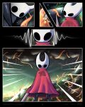 2023 4:5 arthropod black_body clothed clothing comic detailed_background digital_drawing_(artwork) digital_media_(artwork) duo featureless_chest female hi_res holding_object holding_weapon hollow_knight hornet_(hollow_knight) humanoid jellli looking_at_viewer male plant question_mark red_cloak rock severed_tentacle shaded team_cherry tentacles the_knight_(hollow_knight) translucent translucent_clothing weapon