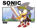 4:3 anthro biped cc-by-nc-nd clothing creative_commons english_text eulipotyphlan gloves handwear hedgehog holding_object holding_sword holding_weapon male mammal melee_weapon rahksart sega solo sonic_the_hedgehog sonic_the_hedgehog_(series) sword text weapon