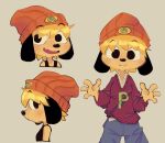 4_fingers anthro blonde_hair canid canine canis cc-by-nc-sa clothed clothing creative_commons domestic_dog eyebrows fingers floppy_ears hair hi_res male mammal open_mouth open_smile parappa parappa_the_rapper rahksart smile solo sony_corporation sony_interactive_entertainment