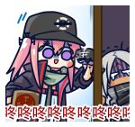  2girls :d afterimage baseball_cap black_cloak black_gloves black_headwear black_jacket black_necktie blank_eyes blush_stickers chibi chinese_commentary chinese_text cloak commentary_request cross-section crossed_out dark-skinned_female dark_skin day dress elisa_(girls&#039;_frontline) facial_mark forehead_mark girls&#039;_frontline gloves hair_between_eyes hair_ornament hat highres holding jacket knocking long_hair multiple_girls necktie no_mouth official_art one_side_up open_clothes open_jacket package pink_hair purple_eyes sangvis_ferri shaded_face simple_background smile st_ar-15_(girls&#039;_frontline) su_xiao_jei tearing_up tears translation_request trembling white_background white_dress white_hair 