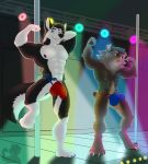  anthro bulge canid canine canis clothing dancers domestic_dog duo flexing hi_res husky lucius_endale male male/male mammal money muscular muscular_male niro_razorfen nordic_sled_dog rebel_nightwolfe spitz stripper underwear ursid 