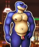 anthro balls cxeroannuki genitals hand_on_hip male muscular nipples nude pecs penis reptile scalie smile snake solo
