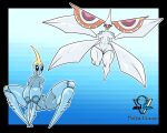anthro areola beady_eyes big_breasts black_eyes blue_areola blue_background blue_body blue_nipples breasts crouching deltavinny duo eyelashes featureless_feet featureless_hands feet female generation_3_pokemon genitals grey_areola grey_nipples hi_res huge_breasts looking_at_viewer masquerain navel nintendo nipples nude orange_body pokemon pokemon_(species) pussy simple_background surskit thick_thighs white_body wide_hips winged_arms wings