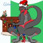 anthro anus balls catitosweet christmas clothing dragon furry genitals hat headgear headwear hi_res holidays invalid_background male paws penis solo