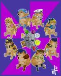  absurdres arrow_(jojo) arrow_(projectile) bandana battle_tendency belt black_gloves black_hair blonde_hair blue_eyes blue_hair braid brown_gloves brown_hair card cat chain cheemsburger_(doge) corajjex crazy_diamond diamond_wa_kudakenai dog doge double_bun giorno_giovanna gloves gold_experience green_eyes green_scarf hat heart higashikata_jousuke higashikata_jousuke_(jojolion) highres johnny_joestar jojo_no_kimyou_na_bouken jojolion jonathan_joestar joseph_joestar_(young) kuujou_jolyne kuujou_joutarou looking_at_viewer multicolored multicolored_eyes multiple_belts no_humans peaked_cap phantom_blood pompadour red_stone_of_aja scarf signature soft_&amp;_wet star_platinum stardust_crusaders steel_ball_run stone_free stone_mask_(jojo) stone_ocean tarot tusk_(stand) two-tone_background vento_aureo 