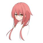  1girl bangs blush bow brown_eyes closed_mouth eyebrows_visible_through_hair hair_between_eyes hair_bow hair_over_shoulder highres long_hair looking_at_viewer low_twintails original portrait red_hair roido_(taniko-t-1218) simple_background smile solo twintails white_background yellow_bow 