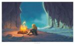  1boy absurdres archaic_set_(zelda) blonde_hair campfire from_behind highres knee_up link long_hair moonlight night pointy_ears scenery sitting sky solo star_(sky) starry_sky the_legend_of_zelda wide_shot x.x.d.x.c 