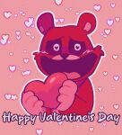 anthro bear blush bobby_bearhug bonnie_kuro english_text female heart_eyes heart_symbol hi_res holding_heart holidays looking_at_viewer mammal open_mouth open_smile poppy_playtime simple_background smile smiling_critters solo text tongue valentine&#039;s_day