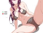  1girl bare_arms bare_shoulders bra breasts commentary grey_bra grey_panties heart honkai:_star_rail honkai_(series) kafka_(honkai:_star_rail) kili_kilio large_breasts long_hair looking_at_viewer navel panties purple_eyes purple_hair sitting smile solo stomach thighs underwear very_long_hair white_background 