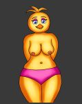 anthro avian bird breasts charl1e chica_(fnaf) chicken clothed clothing female five_nights_at_freddy&#039;s five_nights_at_freddy&#039;s_2 galliform gallus_(genus) hands_behind_back hi_res humanoid nipples phasianid scottgames smile solo topless topless_female wide_hips