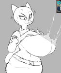 4_fingers annoyed anthro areola belt big_areola big_breasts big_eyes big_nipples biped bodily_fluids bottomwear breasts cartoon_network clothed clothing cross-popping_vein digital_drawing_(artwork) digital_media_(artwork) domestic_cat eyebrows eyelashes fangs felid feline felis female fingers greyscale hi_res huge_breasts lactating looking_at_breasts looking_at_own_breasts looking_at_self looking_down looking_down_at_breasts looking_down_at_self mammal markings mary_senicourt mature_anthro mature_female monochrome nipples open_mouth partially_clothed partially_clothed_anthro partially_clothed_female prick_ears projectile_lactation puffy_areola raised_clothing raised_sweater raised_topwear reference_image round_head sketch skirt snout solo standing sweat sweater tail teeth the_amazing_world_of_gumball three-quarter_view topwear turtleneck unknown_artist whisker_markings wide_hips