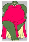 absurd_res amphibian anthro belly big_belly bulge clothed clothing crossdressing dress eyelashes frog hi_res humanoid jewelry korro_(solokorro) male moobs necklace overweight overweight_anthro overweight_male solo solokorro thick_thighs toad_(frog) wide_hips