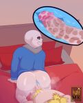 anal anal_penetration animated_skeleton anthro anthro_penetrating anthro_penetrating_humanoid asgore_dreemurr bed bedroom big_butt black_sclera bodily_fluids bone boss_monster_(undertale) bovid butt caprine clothing cum cum_inside cum_on_penis duo ejaculation first_person_view furniture genital_fluids genitals goat hair hi_res hoodie humanoid humanoid_on_anthro humanoid_penetrated jacket_only looking_back male male/male mammal mkcrown orange_hair overweight penetration penis pubes sans_(undertale) sex skeleton smile topwear undead undertale_(series) white_body
