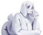 2024 anthro aruurara big_breasts bovid breasts caprine eyebrows eyelashes female goat hi_res horn mammal mature_anthro mature_female monochrome nude short_tail slightly_chubby solo tail toriel undertale_(series)